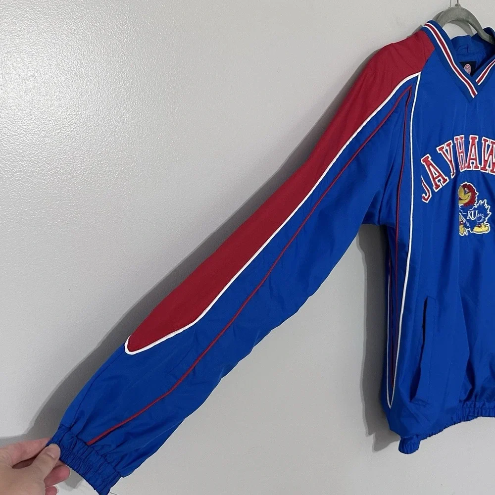 Kansas Jayhawks Jacket Mens L Blue Red NCAA Basketball‎ Pullover Carl Banks KU